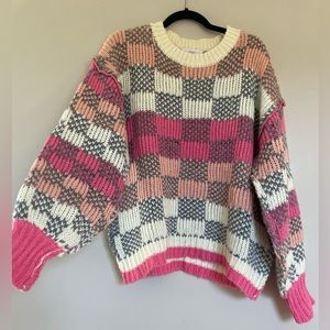 Soft chunky knit checkered sweater